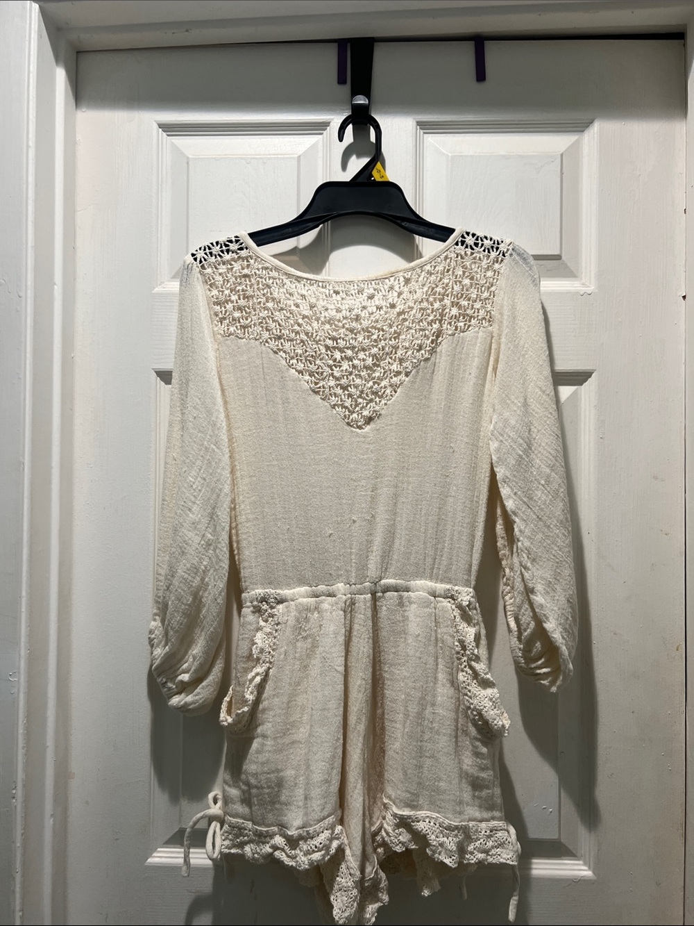 Jen's Pirate Booty Cream Crochet Trim Romper